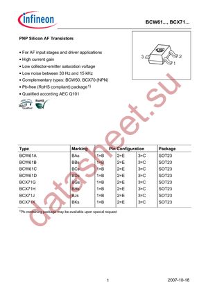 BCX 71G E6327 datasheet  